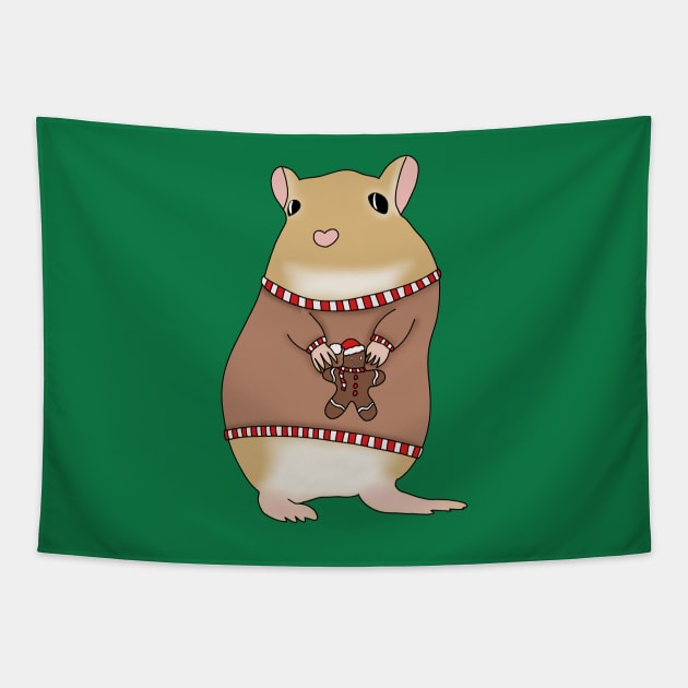 Cute golden gerbil wearing christmas jumper Tapestry by Becky-Marie