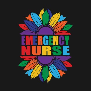 Emergency Nurse Rainbow Sunflower LGBT Cute Nursing Student T-Shirt