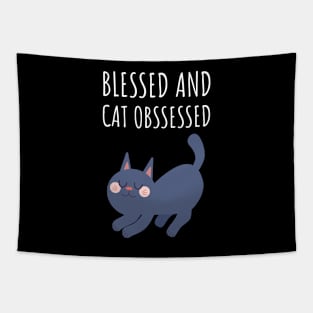 Blessed and Cat Obsessed Tapestry