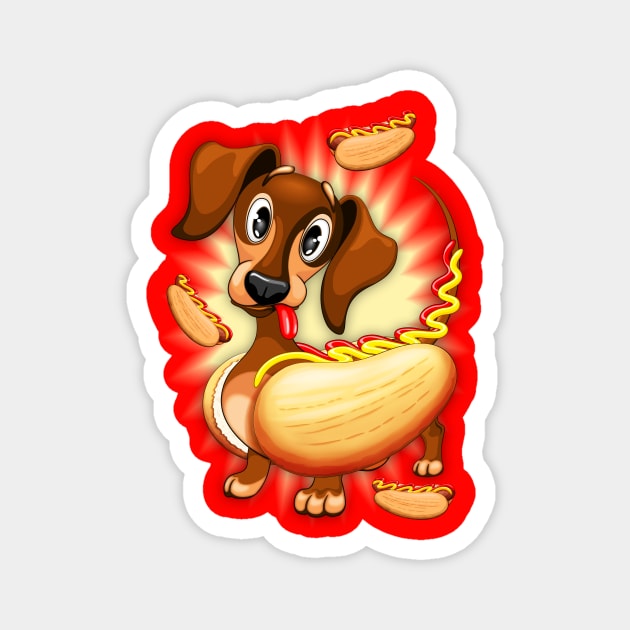 Dachshund Hot Dog Cute and Funny Character Magnet by BluedarkArt