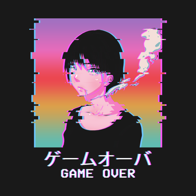 Game Over Sad Anime Girl Waifu Vaporwave Kanji Vaporwave Aesthetic Tank Top Teepublic 