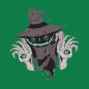 Creepy Evil Pumpkin Witch Costume, Scary Halloween Pumpkin T-Shirt