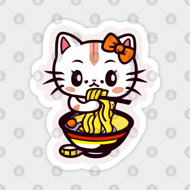 Cute cat eating ramen Magnet by 365inspiracji