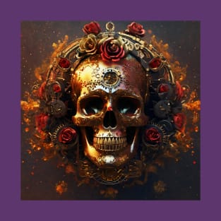 Cyberpunk Skull  With Flower Tattoo Style Art T-Shirt