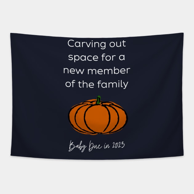 Pumpkin baby announcement (white year) Tapestry by Hilary's Flower House