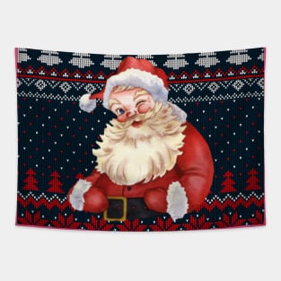 Santa Claus Knitted Ugly Sweater Matching Design Tapestry