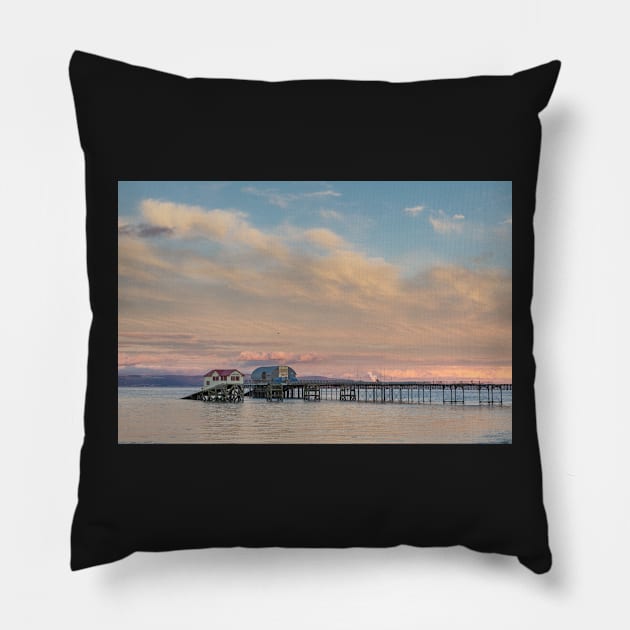 Mumbles Pier, Swansea Bay Pillow by dasantillo