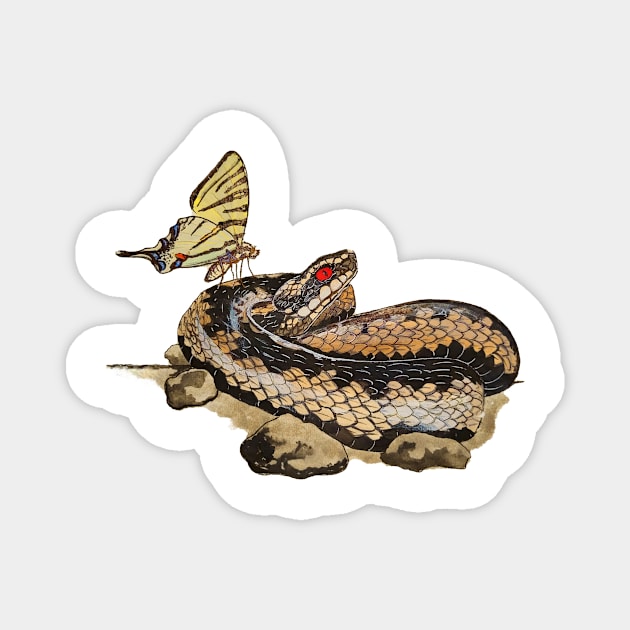 Viper Snake with Butterfly Magnet by uniqueecconcept