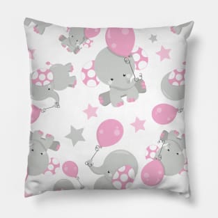 Pattern Of Elephants, Cute Elephants - Pink Gray Pillow