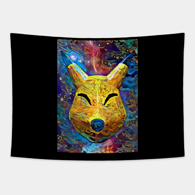 Yellow Fox Mask Tapestry by hustlart