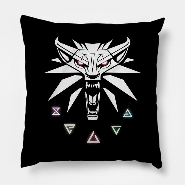 White Wolf Signs Pillow by michelo13