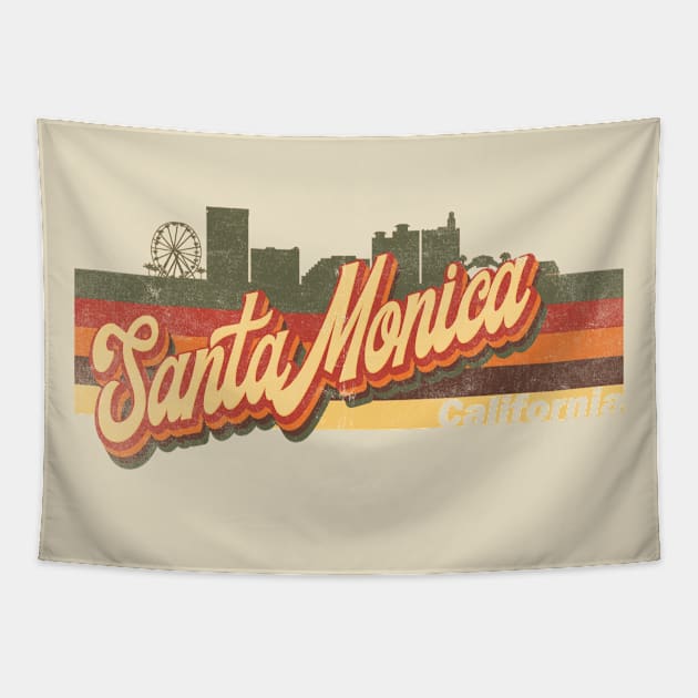 Santa Monica Skyline Vintage Retro T-Shirt Gift - Santa Monica California - Santa Monica Tourist Gift - Santa Monica Hometown T-Shirt T-Shirt Tapestry by Happy as I travel