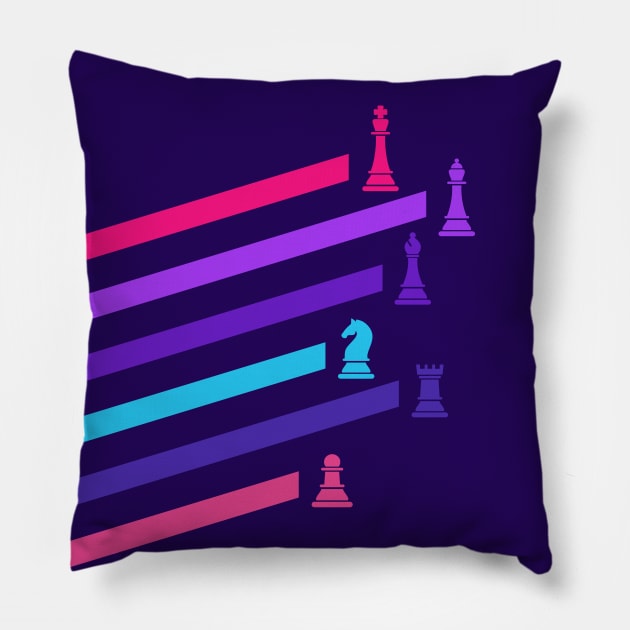 Cyberpunk Neon Chess Pieces Pillow by pixeptional