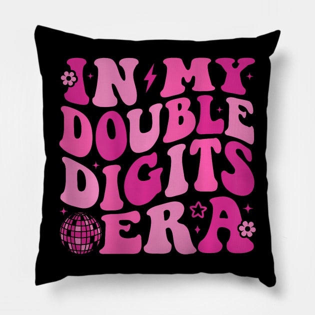 In My Double Digits Era Retro 10 Year Old 10th Birthday girl Pillow by Cortes1