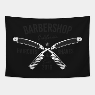 Barbershop print with razor blades. Monochrome retro design. Tapestry