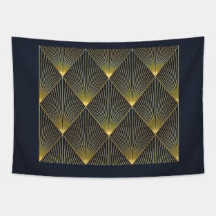 Art Deco sophisticated diamond pattern navy and gold Tapestry