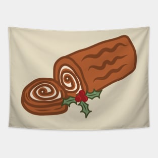 Cozy Retro Yule Log Holly Berry Vintage Aesthetic Pagan Christmas Pattern Tapestry