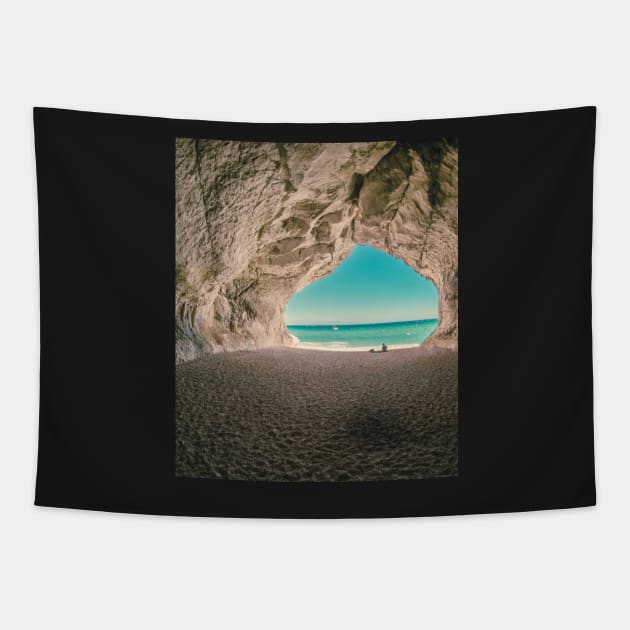 Aesthetic greek cave photo Tapestry by IOANNISSKEVAS