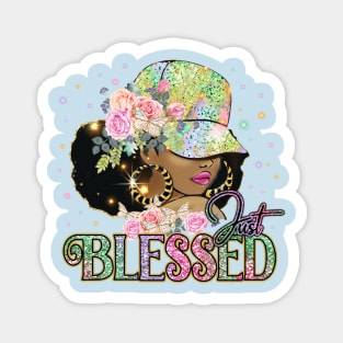 Just Blessed with Floral and Glitter Magnet