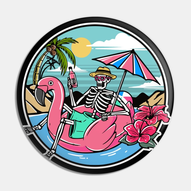 Summer Skeleton Floating in a Pool Pin by SLAG_Creative