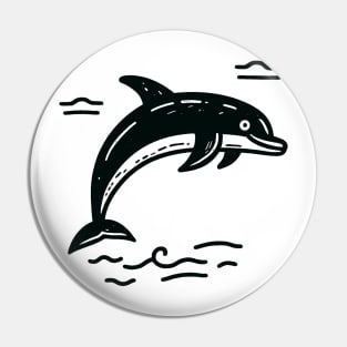 Stick Figure of a Dolphin in Black Ink Pin