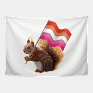 Red Squirrel with a Lesbian Pride Flag Tapestry