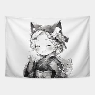 Cute Furry Anime Girl Drawing Tapestry