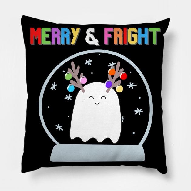 Merry & Fright (bright) Holiday Winter Ghost Pillow by TheMavenMedium