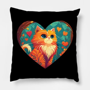 Bright Eyed Orange Kitty With Heart Filled Flowers - Love Cats Pillow