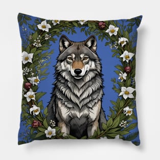 Minnesota Wolf Surrounded By Lady's Slipper Flowers 2 Pillow