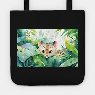 Whimsical Jungle Cat Watercolor Illustration Tote