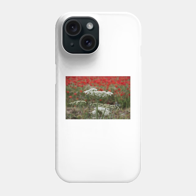 bright red glowing poppy in a field of wild uncultivated flowers Phone Case by mister-john