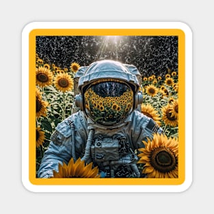 astronaut in a field with sunflowers Magnet