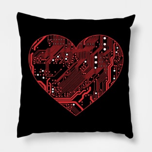 Technology Lover Red Circuit Board Heart Pillow