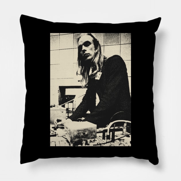 Brian Eno Cool - Vintage Pencil Drawing Style Pillow by keemwildman