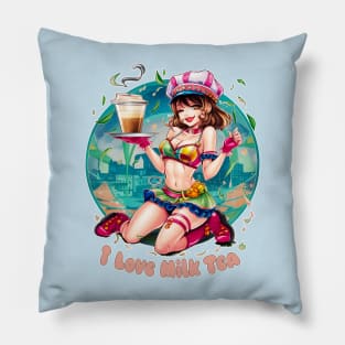 I love milk tea, bubble, boba, tapioca, kawaii anime tee Pillow