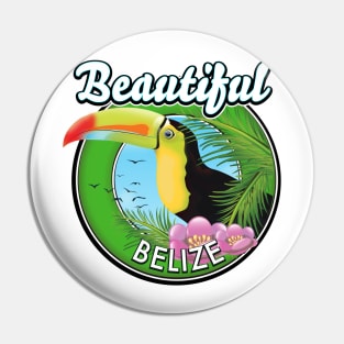 Beautiful Belize retro toucan logo Pin