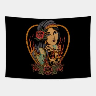 Girl Skull Horror Tapestry