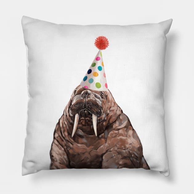 Moody Walrus with Party Hat Pillow by bignosework