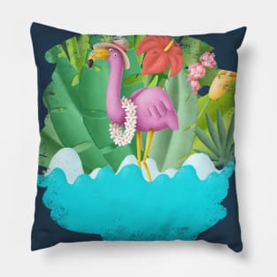 Cute flamingo in the ocean Pillow