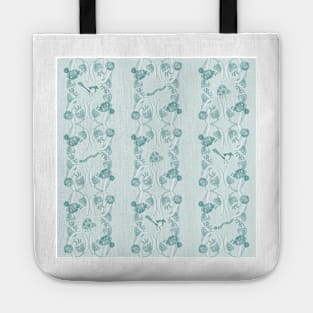 Modern checker with floral wreath and Scandinavian animals | blue monotone Tote