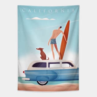 Vintage Travel California Surfing Tapestry