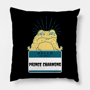 Prince Charming Frog "Hello My Name" Is Tan/Turquoise Pillow