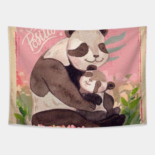 Mother Panda and Lovely Cub Moment Tapestry by Natifa