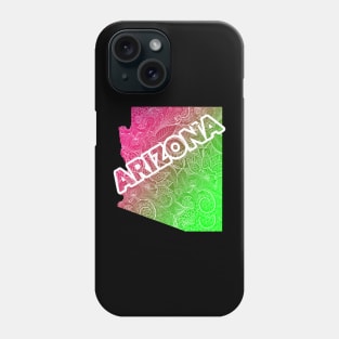 Colorful mandala art map of Arizona with text in pink and green Phone Case