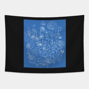 Spring Garden Doodle (Blue Background) Tapestry