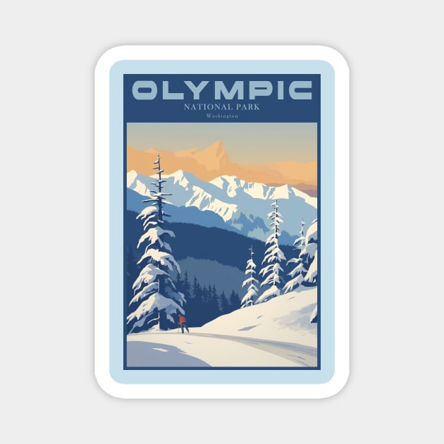 Olympic National Park Vintage Travel Poster Magnet by GreenMary Design