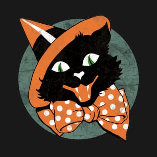 Vintage Halloween Cat -  Spooky Black Cat T-Shirt