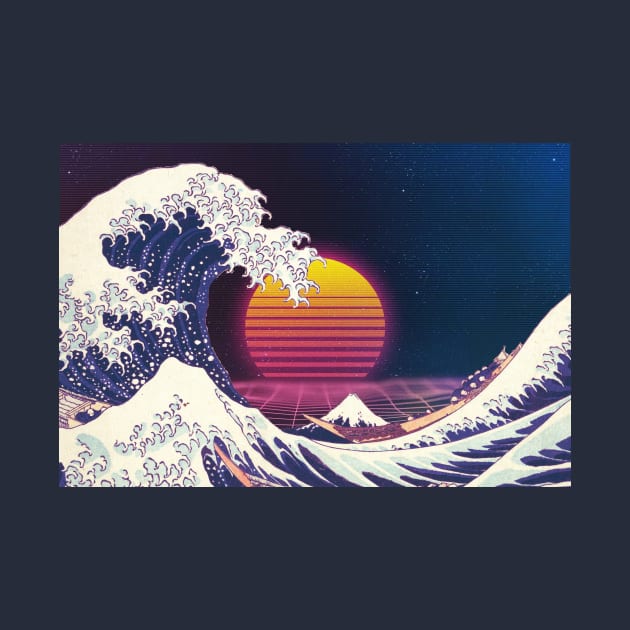 Vaporwave Outrun Great Wave Hokusai Design by CosmonautKitten