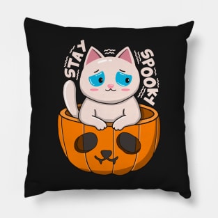 Stay Spooky White Cat Pillow